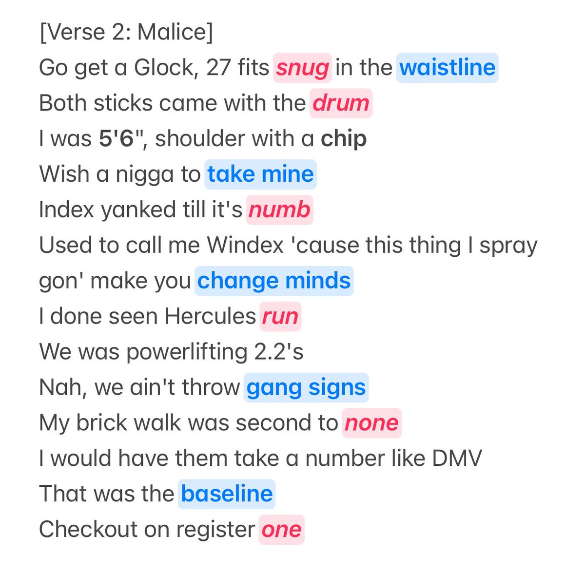 CurtissKing's tweet image. Go back and read the lyrics to F.I.C.O.
Pay attention to the rhyming words.
Clipse each gave us damn near 2 verses in one.
Each verse literally went โinside/outโ by rhyming internally and externally the whole verse.
Now listen to the chorus ๐ #Genius