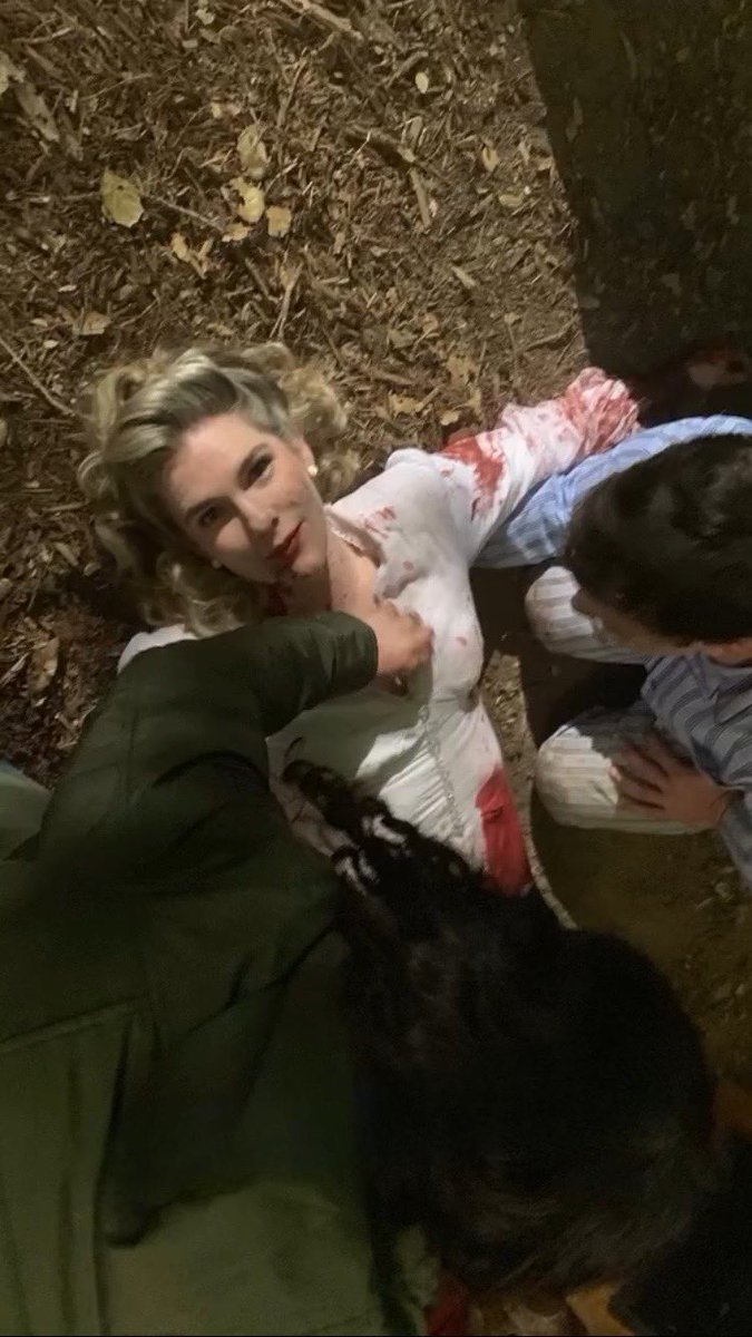 AHSZone's tweet image. New behind the scenes photos of Lily Rabe as Lavinia Richter on the set of “American Horror Story: 1984.”
