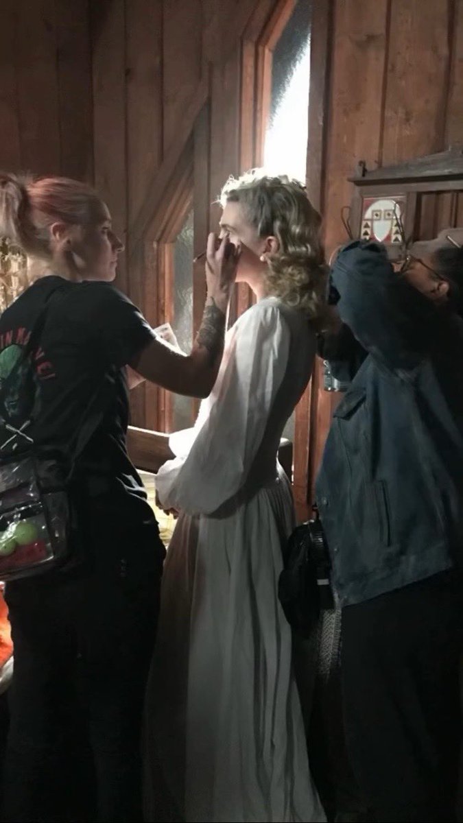 AHSZone's tweet image. New behind the scenes photos of Lily Rabe as Lavinia Richter on the set of “American Horror Story: 1984.”