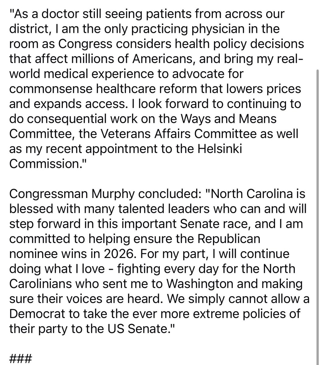 GregMurphyMD's tweet image. Congressman Greg Murphy Reaffirms Commitment to Eastern North Carolina, Declines Bid for U.S. Senate #ncpol #ncsen #NC03