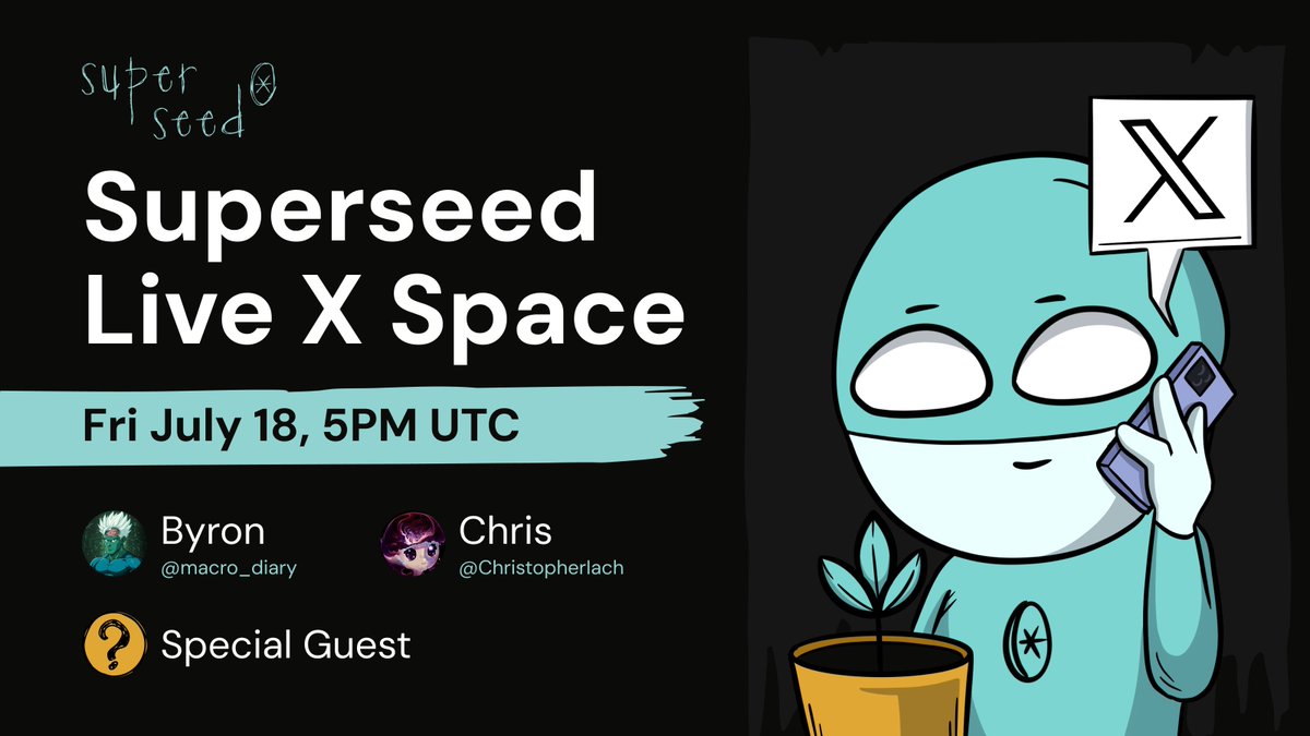 SuperseedXYZ's tweet image. We're going LIVE on @X spaces tomorrow to discuss:
▫️what's exciting about the future of Superseed
▫️what's coming next with Seeds incentives
▫️and reveal our first Seedizen ambassador 🌱
Be there 👀