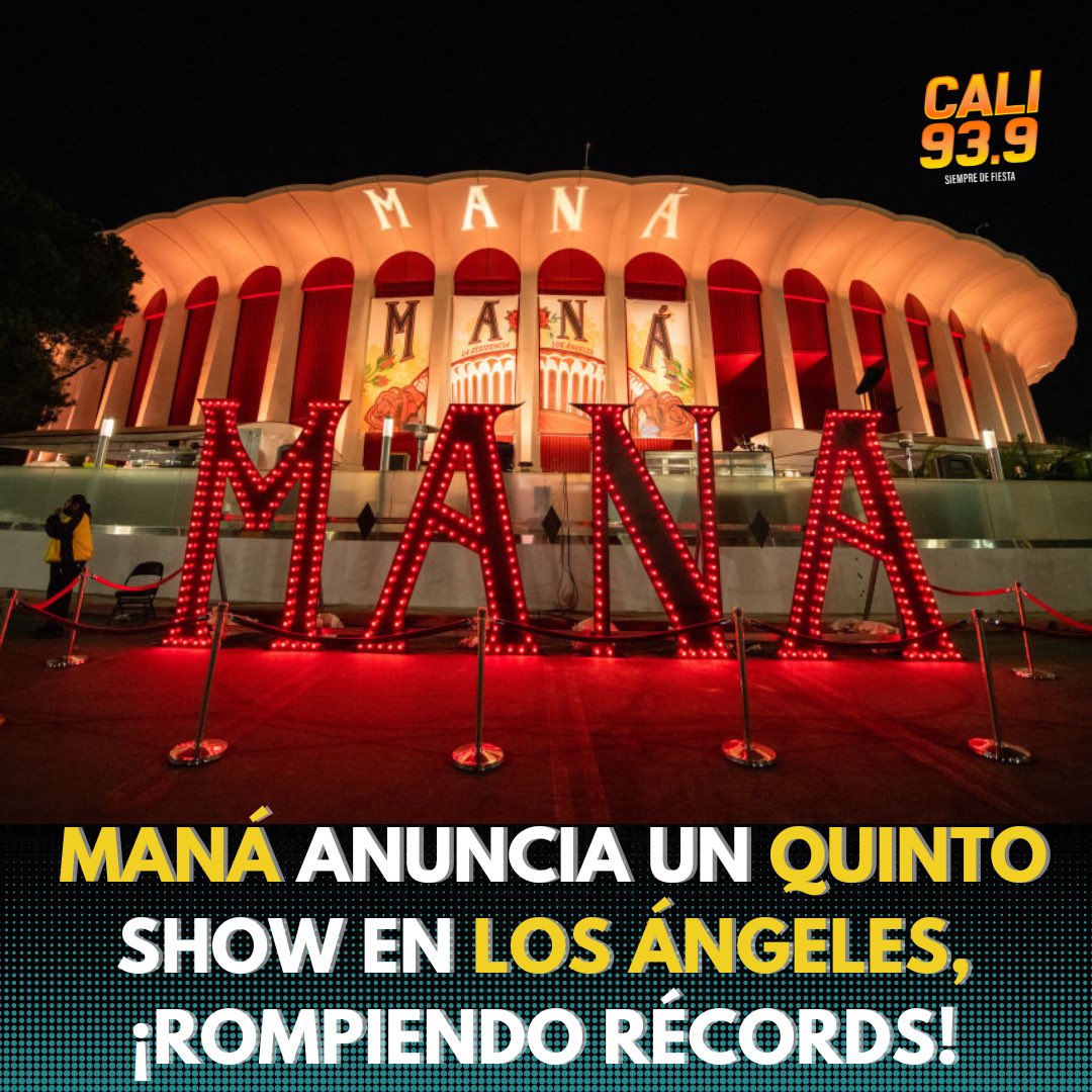 cali939's tweet image. ¡Maná hace historia en L.A.! 🇲🇽🔥 Acaban de agregar su QUINTO show en el Kia Forum, rompiendo el récord con 45 conciertos en arenas en #losangeles 🏟️🎸 🎟️ Boletos ya disponibles. #VivirSinAireTour #Maná
📸: Getty