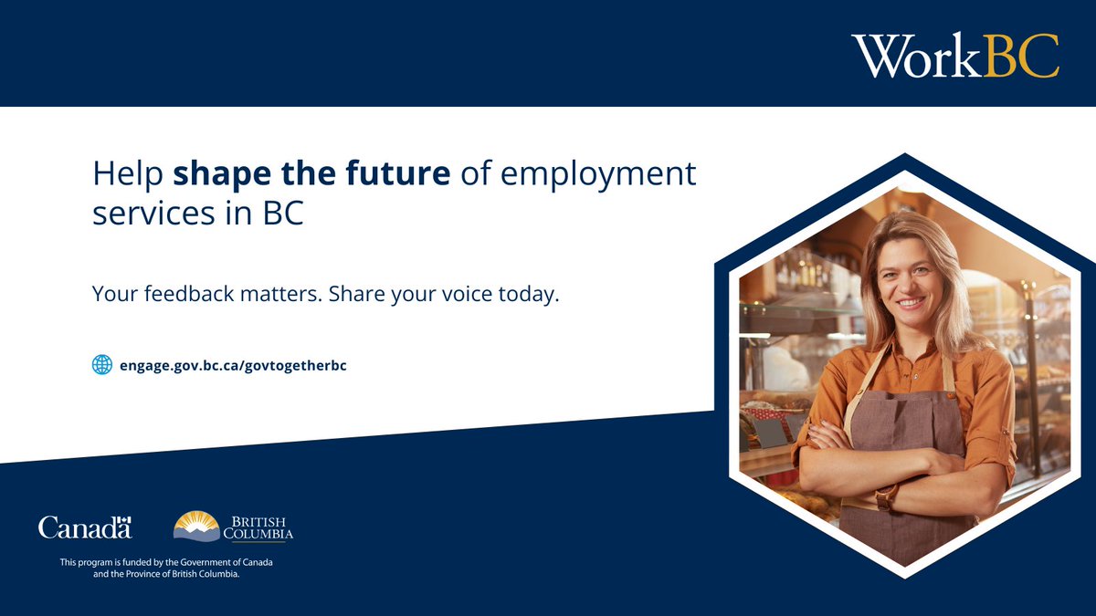 Help shape the future of employment services in British Columbia as we work to modernize WorkBC.

📢Share your feedback through the survey: engage.gov.bc.ca/govtogetherbc/…

#govTogetherBC #Engagement #WorkBCCentreRichmond