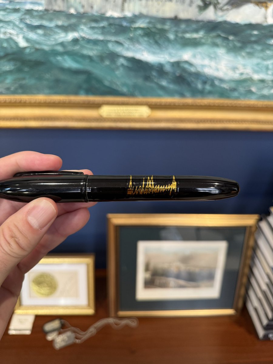 SenatorBanks's tweet image. Yesterday, President Trump handed me a pen from the HALT Fentanyl Act signing. He’s been leading this fight since his first term and hasn’t let up. This bill is a big step that will save lives.