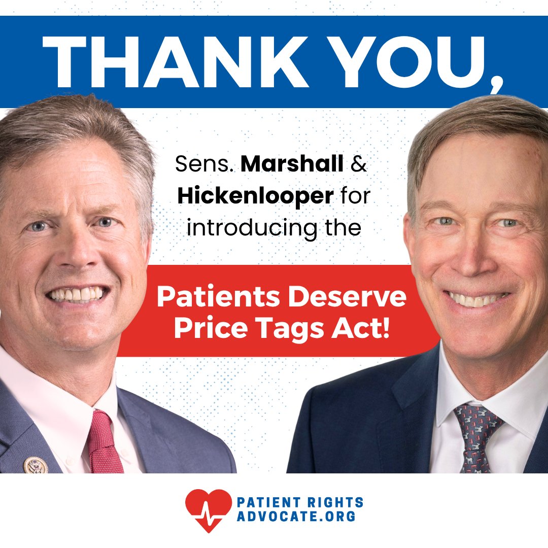 PatientRightsAdvocate.org (@ptrightsadvoc) on Twitter photo ‼️NEW: Sen. <a href="/RogerMarshallMD/">Dr. Roger Marshall</a> & <a href="/SenatorHick/">Senator John Hickenlooper</a> introduced the "Patients Deserve Price Tags Act" to empower patients with real prices and lower healthcare costs for all 🧵 ‼️NEW: Sen. <a href="/RogerMarshallMD/">Dr. Roger Marshall</a> & <a href="/SenatorHick/">Senator John Hickenlooper</a> introduced the "Patients Deserve Price Tags Act" to empower patients with real prices and lower healthcare costs for all 🧵