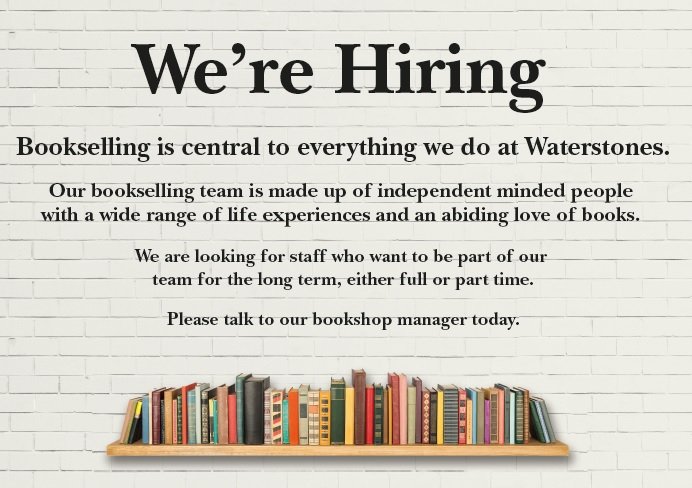 WaterstonesBrentwood (@brentwoodbooks) on Twitter photo We’re hiring!
Please send your CV and cover letter to brentwood@waterstones.com , outlining your availability. Please note that we are hiring for a 15 hour weekend position, so weekend availability is essential. Best of luck! We’re hiring!
Please send your CV and cover letter to brentwood@waterstones.com , outlining your availability. Please note that we are hiring for a 15 hour weekend position, so weekend availability is essential. Best of luck!