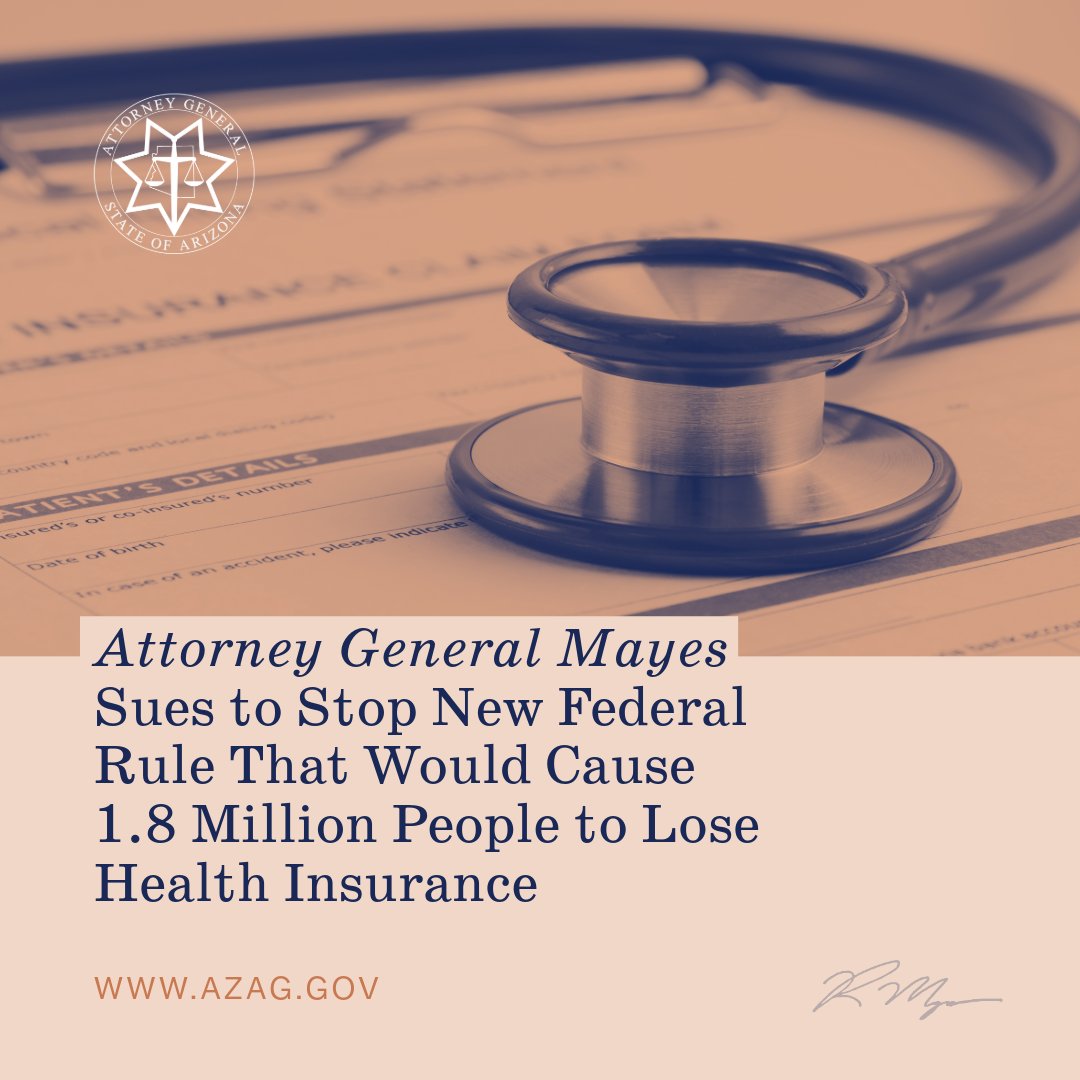AZAGMayes's tweet image. Arizonans didn’t vote for people who already qualify for health care to lose their health insurance. This is yet another example of the federal administration trying to kick people off of their health insurance plans.
More here: azag.gov/ag-mayes-sues-…