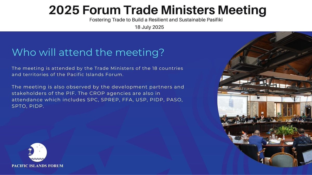 ForumSEC's tweet image. Yadra Vinaka from Fiji 🇫🇯
The Forum Trade Ministers Meeting will take place at the Pacific Islands Forum Secretariat in Suva, Fiji today.
The theme of the meeting is “Fostering Trade to Build a Resilient and Sustainable Pasifiki” and will be chaired by Hon Kapelieli Lanumata,…