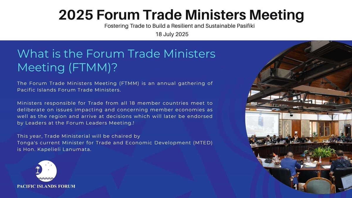 ForumSEC's tweet image. Yadra Vinaka from Fiji 🇫🇯
The Forum Trade Ministers Meeting will take place at the Pacific Islands Forum Secretariat in Suva, Fiji today.
The theme of the meeting is “Fostering Trade to Build a Resilient and Sustainable Pasifiki” and will be chaired by Hon Kapelieli Lanumata,…