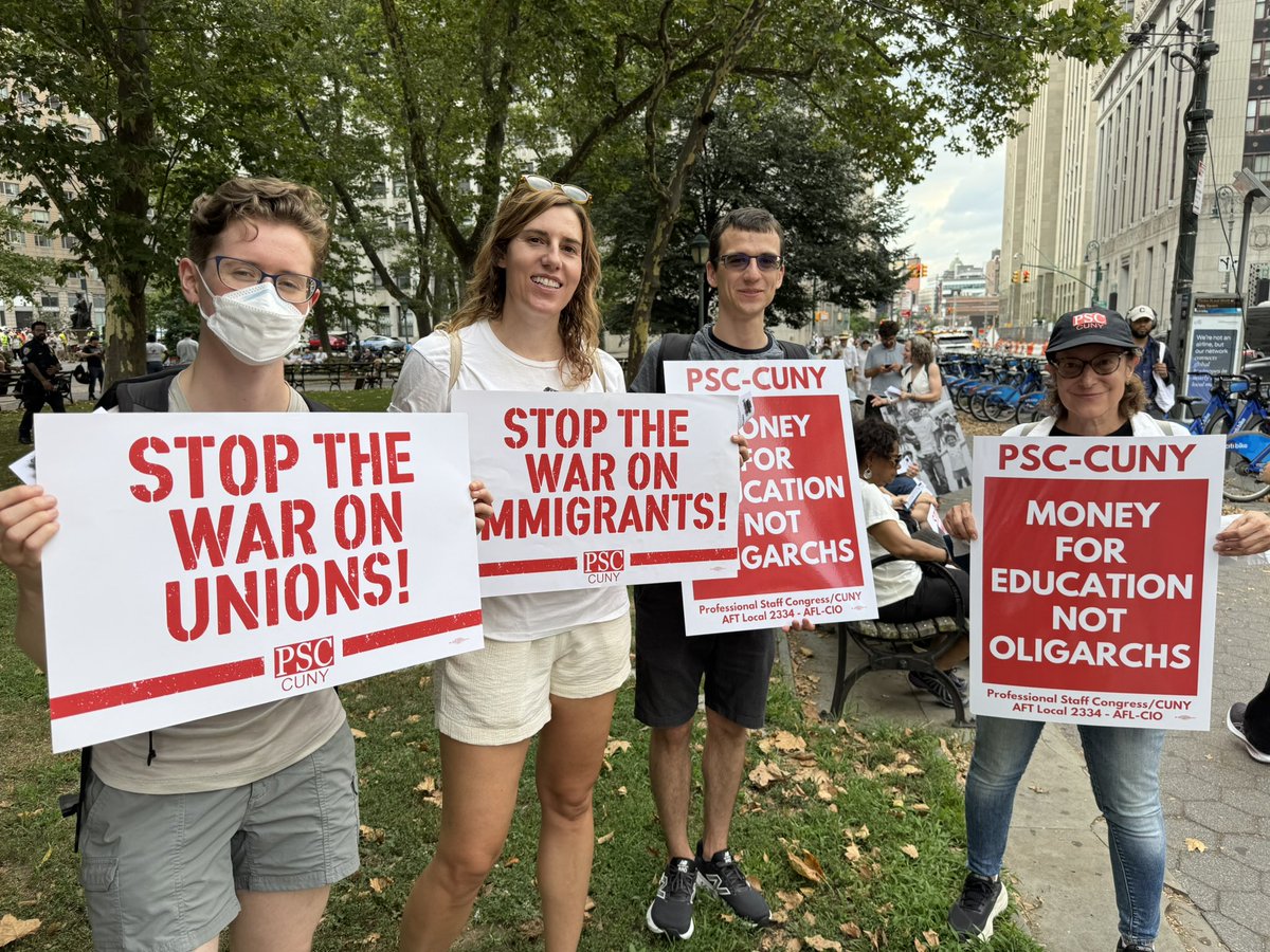 PSC_CUNY's tweet image. PSC members are gathering with thousands of fellow New Yorkers to commemorate the legacy of civil rights icon John Lewis and to resist the most brazen attack on civil rights in generations. #GoodTroubleLivesOn