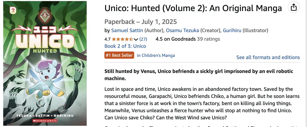 UNICO: AWAKENING (ユニコ: 目覚めのおはなし) (@unicomanga) on Twitter photo UNICO: HUNTED has spent its first few opening weeks on both the Publisher's Weekly and ABA National Bestseller lists--and it's still a Bestseller on Amazong! We're so thankful to everyone who has supported the release. 🙏
<a href="/GraphixBooks/">Graphix Books 💥</a> <a href="/Scholastic/">Scholastic</a> <a href="/TEZUKA_ENG/">TezukaProductions(ENG)</a> <a href="/Gurihiru/">グリヒル</a> UNICO: HUNTED has spent its first few opening weeks on both the Publisher's Weekly and ABA National Bestseller lists--and it's still a Bestseller on Amazong! We're so thankful to everyone who has supported the release. 🙏
<a href="/GraphixBooks/">Graphix Books 💥</a> <a href="/Scholastic/">Scholastic</a> <a href="/TEZUKA_ENG/">TezukaProductions(ENG)</a> <a href="/Gurihiru/">グリヒル</a>