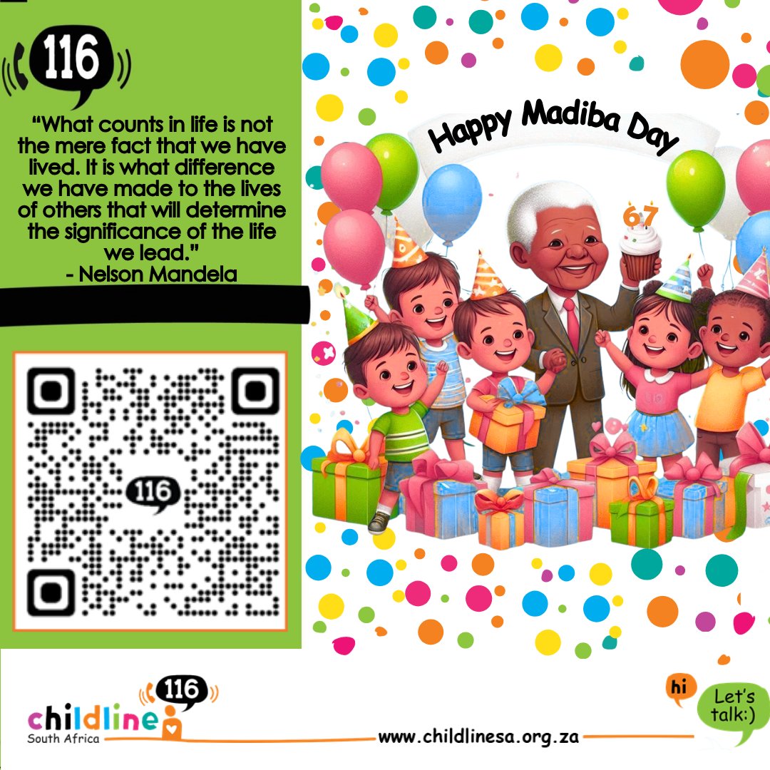 Whether it’s a kind word, a helping hand, or
protecting a child’s right to safety, every act of care
counts. This #MandelaDay, if you want to know how to spend your #67Minutes click on the link to see how you may support us
childlinesa.org.za/support-us/wis…