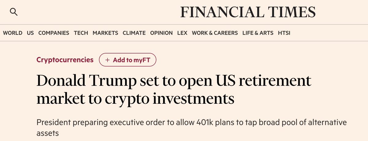 BitcoinMagJapan's tweet image. 🇺🇸 トランプ大統領、9兆ドル規模の米国退職年金市場をビットコインと暗号資産投資に開放する準備中 — Financial Times
(詳細は画像ALTにて)