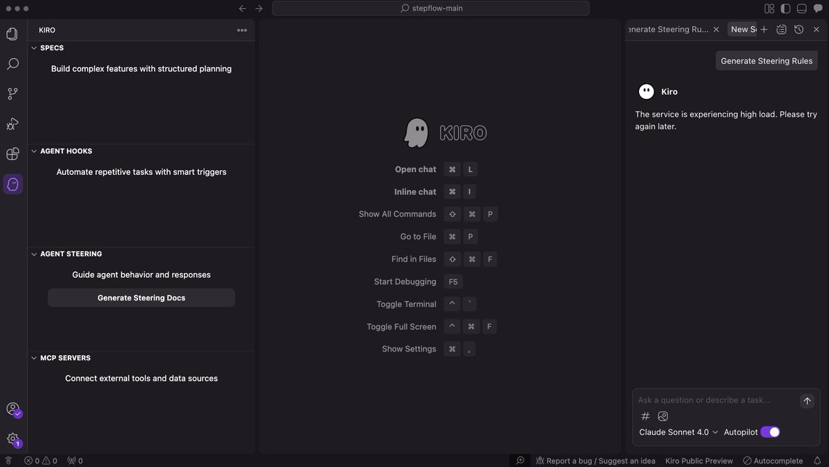 lenadroid's tweet image. I was looking forward to working in @kirodotdev this evening, but stars aren't aligning today 😿 hugops to the @awscloud team.