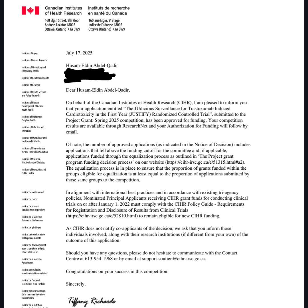 Too much waste. Too much waiting. Too much #scanxiety.

Happy to share that we received <a href="/CIHR_IRSC/">CIHR</a> funding for the JUSTIFY RCT (NCT06930521), which will test a novel approach to reduce mandatory routine heart imaging during HER2+ #breastcancer treatment. 

#CardioOncology