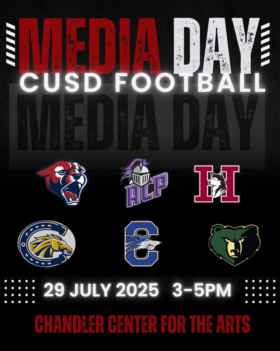 It’s that time of the year again! Can’t wait to showcase the CUSD and Puma Nation!!! Come out to media day! <a href="/JUSTCHILLY/">Just Chilly</a> <a href="/CodyTCameron/">Cody Cameron</a> <a href="/KevinMcCabe987/">Kevin McCabe</a> <a href="/azc_obert/">Richard Obert</a> <a href="/AZHSFB/">ArizonaVarsity.com 🔥PREPS🔥</a> <a href="/gridironarizona/">Gridiron Arizona</a> <a href="/CamCox12/">Cameron Cox</a> <a href="/stellez34/">Sonya Tellez</a> <a href="/therealbeadle/">Adam Beadle</a>