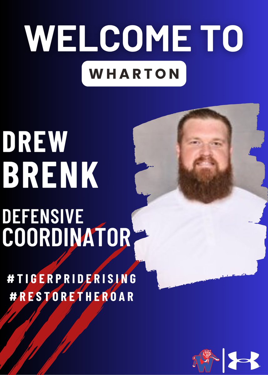 WHSTigersFB's tweet image. Please join us in welcoming Coach Drew Brenk to the Wharton HS Athletic Department! Coach Brenk will serve as our Defensive Coordinator and Head Boys Soccer Coach. He brings a wealth of knowledge and experience to strengthen both programs! ⚽🏈 #TigerPrideRising #RestoreTheRoar