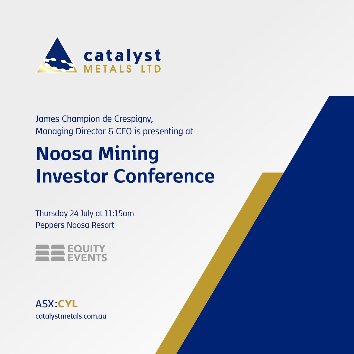 $CYL.AX is pleased to be attending the <a href="/NoosaMining/">NoosaMining</a> Investor Conference from 23 - 25 July 2025 at Peppers Noosa Resort, QLD. 

#CYL MD, James Champion de Crespigny, is presenting Day 2, Thurs 24 July at 11:15am.

Register: loom.ly/5W2BK00

Program: loom.ly/SosYq0o