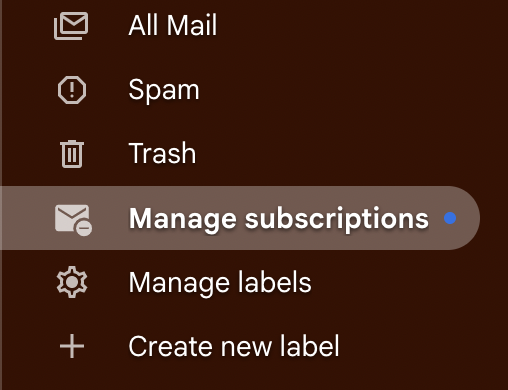 ethanasherting's tweet photo. just discovered a new feature in Gmail??? 
it keeps track of all your email subscriptions and is actually pretty neat... https://t.co/dUGi256jVv