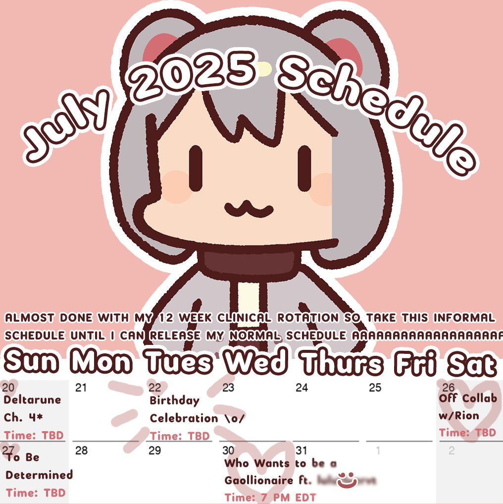 18 more days until my 12 week clinical rotation is finished! 😭🎉 

Please take this informal schedule since my mentor is kind enough to let me have a half day for my birthday 🥺 look forward to the collabs with Rion and hm... who could that be with on our next Gaollionaire? 💐💛
