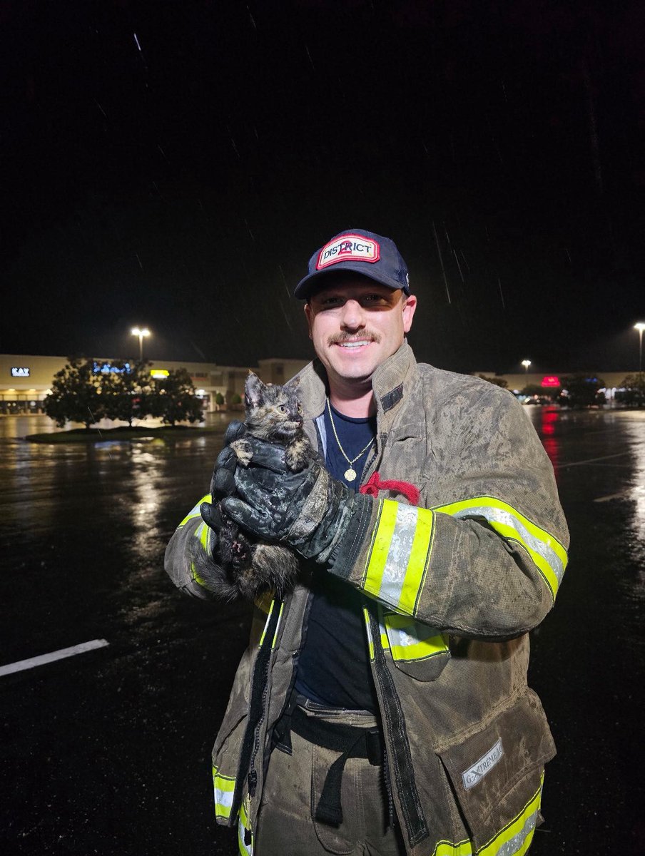 Last night, Engine 23 🚒 responded to a cat in distress, but this time, she wasn’t in a tree… she was stuck under a car! 🐱 Our crew rescued the kitten safely, and the car owner gave her a forever home. Now that’s a happy ending! ❤️