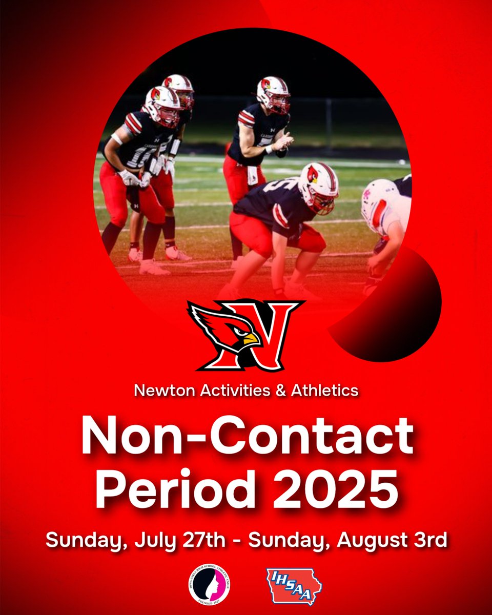 CardinalAD's tweet image. The IHSAA, IGHSAU, IHSMA, and IHSSA Non-Contact Period runs from July 27th through August 3th.
During this period, there will be no activities in the NCSD. This includes practices, camps, clinics, workouts, strength and conditioning, lessons, meetings, etc.
Go Cards!
