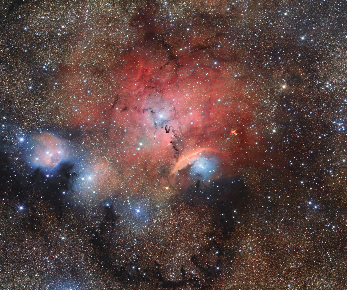 universal_sci's tweet image. Behold the sparkling scene of Sharpless 29, a stellar nursery teeming with activity.
The huge image showcases a tapestry of cosmic dust and gas clouds, each one reflecting, absorbing, and re-emitting the radiant light of the nebula’s youthful, luminous stars.
(Credit: ESO)