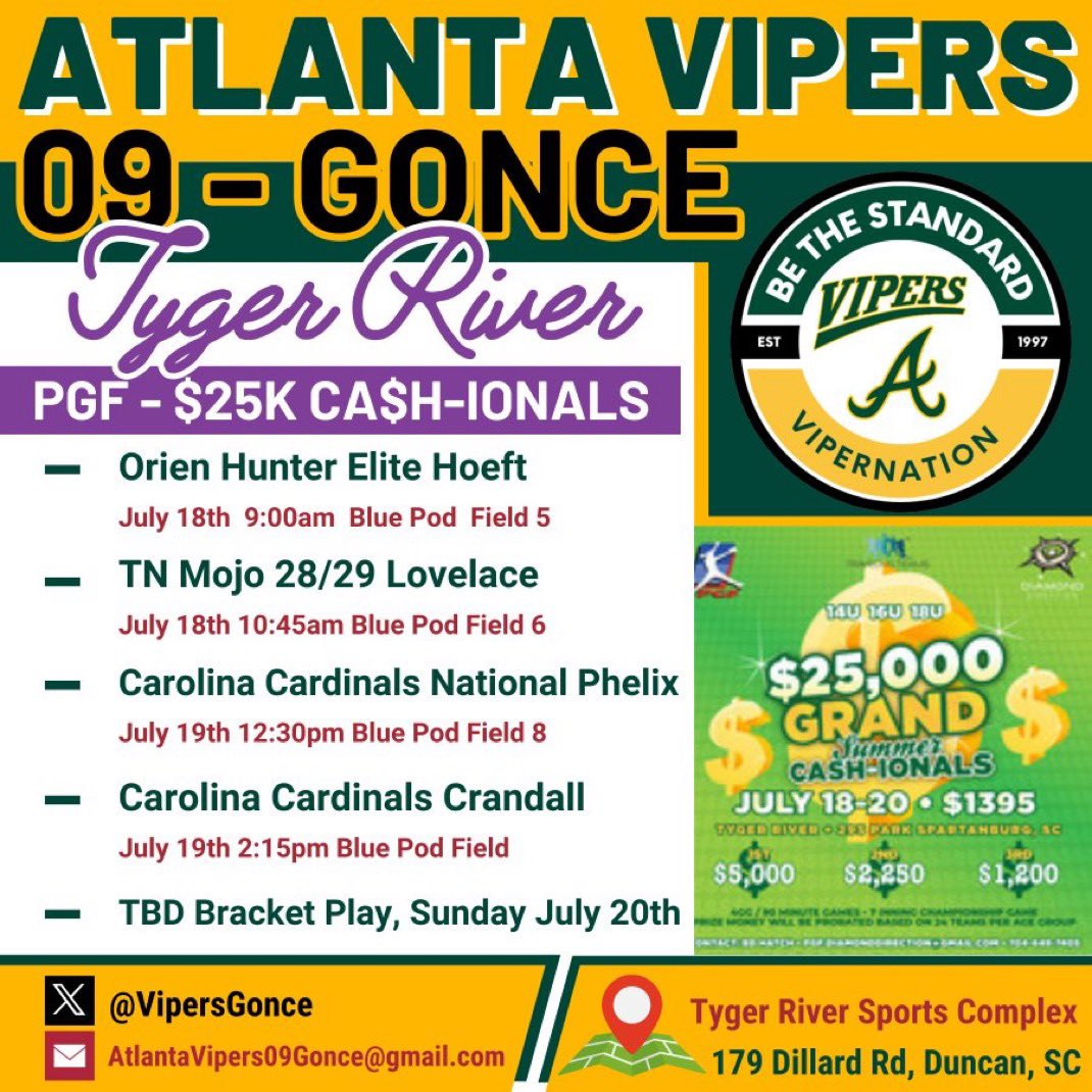 Karson Riddle (@karson_riddle) on Twitter photo So proud of my team for finishing 2nd in the Atlanta Legacy Showcase! Up next we have PGF Show Me the Money in Tyger River! I cannot wait for our last tournament of the summer season with this group of girls! <a href="/VipersGonce/">Atlanta Vipers '09-Gonce</a> <a href="/thevipernation/">Atlanta Vipers Fastpitch</a> So proud of my team for finishing 2nd in the Atlanta Legacy Showcase! Up next we have PGF Show Me the Money in Tyger River! I cannot wait for our last tournament of the summer season with this group of girls! <a href="/VipersGonce/">Atlanta Vipers '09-Gonce</a> <a href="/thevipernation/">Atlanta Vipers Fastpitch</a>