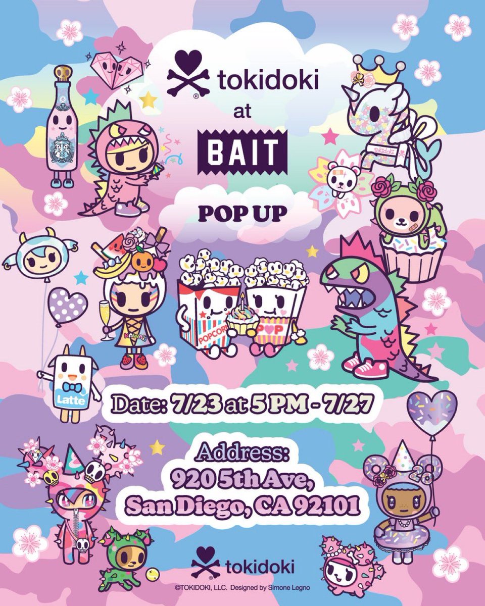 BAITme's tweet photo. BAIT x @tokidokibrand popup will be at our @bait.sandiego store during Comic Con from July 23rd until the 27th. Stay tuned for our collaboration collection. #baitme #baitxtokidoki #tokidoki https://t.co/4OmIvcjZby