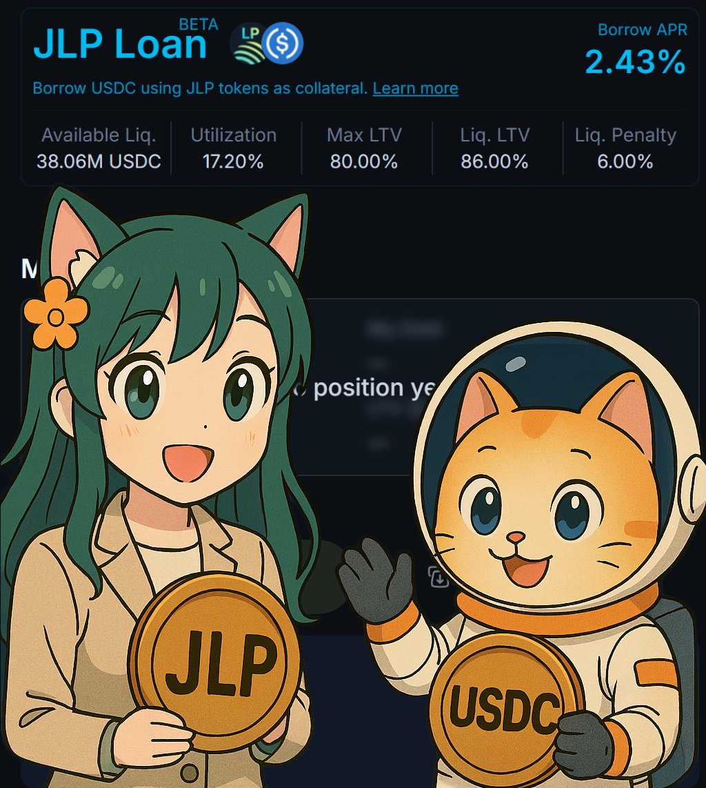 jup_japan's tweet image. JM🐈🐈‍⬛🐾
#JLP をお持ちの猫さん😸
利回りを稼ぎながら流動性も確保できる新しい方法
JLPローンをご紹介します！
あなたのJLPを担保にUSDCを借り入れることができます

🐾使い方はとっても簡単🐾
【借り入れ】
✅JLPを担保として預け入れる
✅プールからUSDCを借り入れる
【返済】