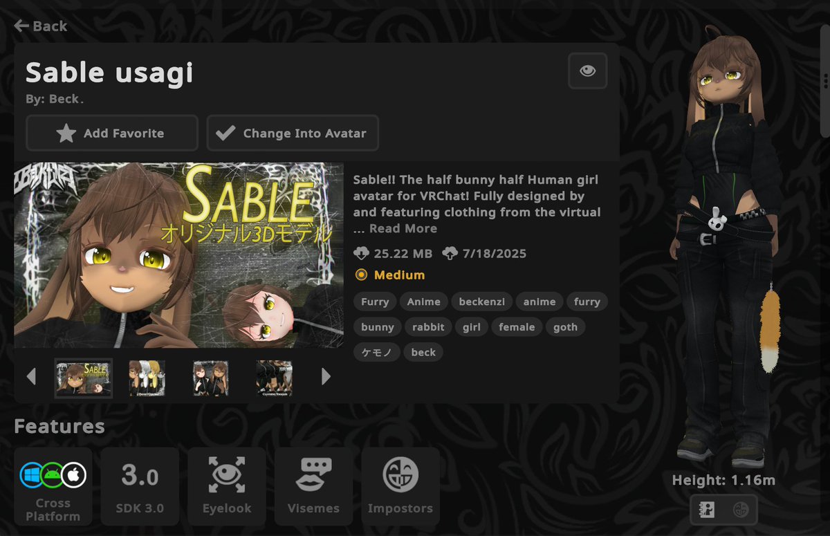 Beckenzi_'s tweet image. Sable is now also available on the @VRChat Avatar marketplace!! (/≧▽≦)/
