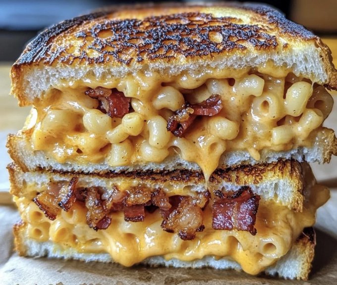 FoodPleaser's tweet image. Bacon Mac &amp;amp; Grilled Cheese