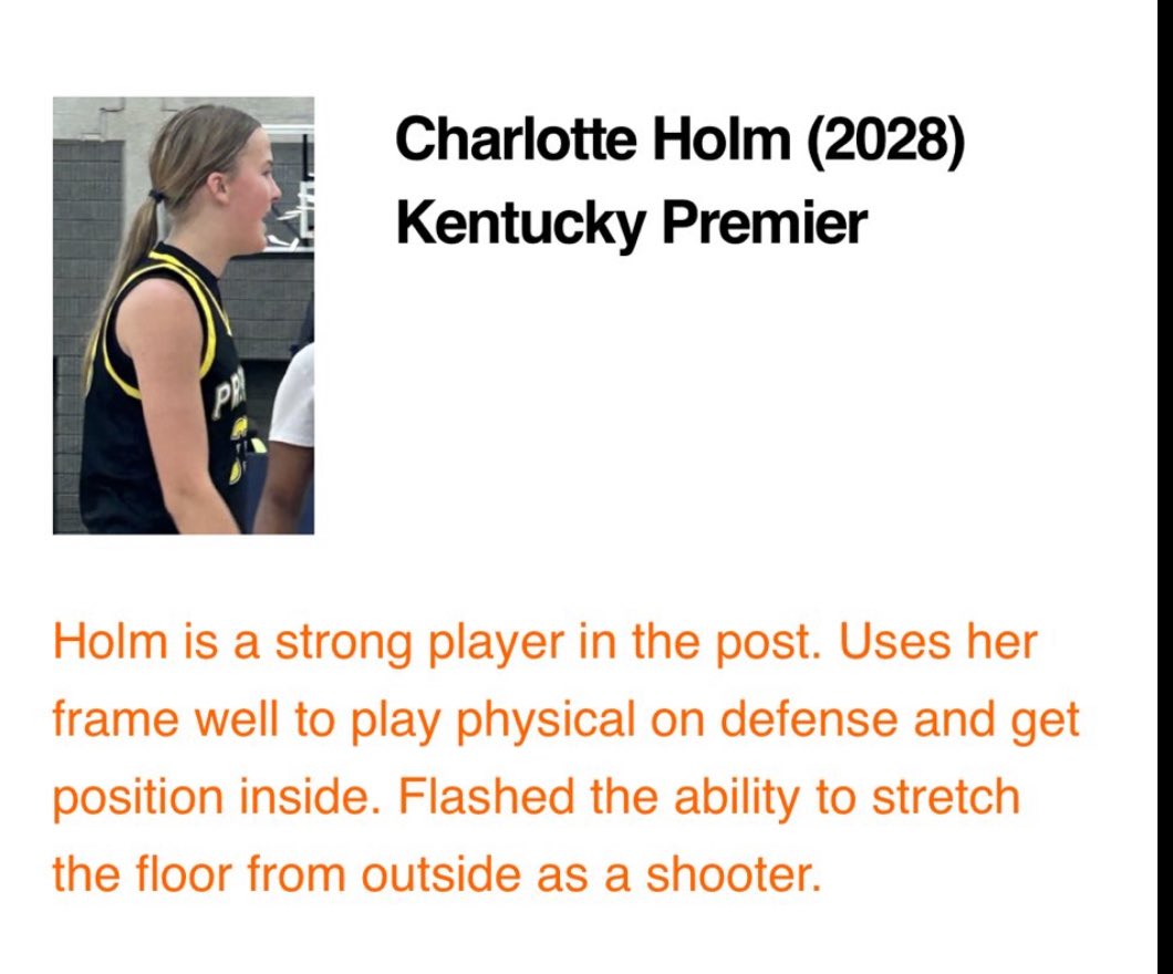 Charlotte Holm (@charholm_) on Twitter photo Thank you #Elite40League and <a href="/NE2KHoops/">NE2KHoops</a> for the evaluation. Appreciate you coming out to watch our team.
<a href="/JasonLitz/">Jason Litz</a> <a href="/KentuckyPremier/">Kentucky Premier EYBL</a> <a href="/Elite40League/">Elite 40 League</a> <a href="/CoachMarcHarris/">Coach Harris</a> Thank you #Elite40League and <a href="/NE2KHoops/">NE2KHoops</a> for the evaluation. Appreciate you coming out to watch our team.
<a href="/JasonLitz/">Jason Litz</a> <a href="/KentuckyPremier/">Kentucky Premier EYBL</a> <a href="/Elite40League/">Elite 40 League</a> <a href="/CoachMarcHarris/">Coach Harris</a>