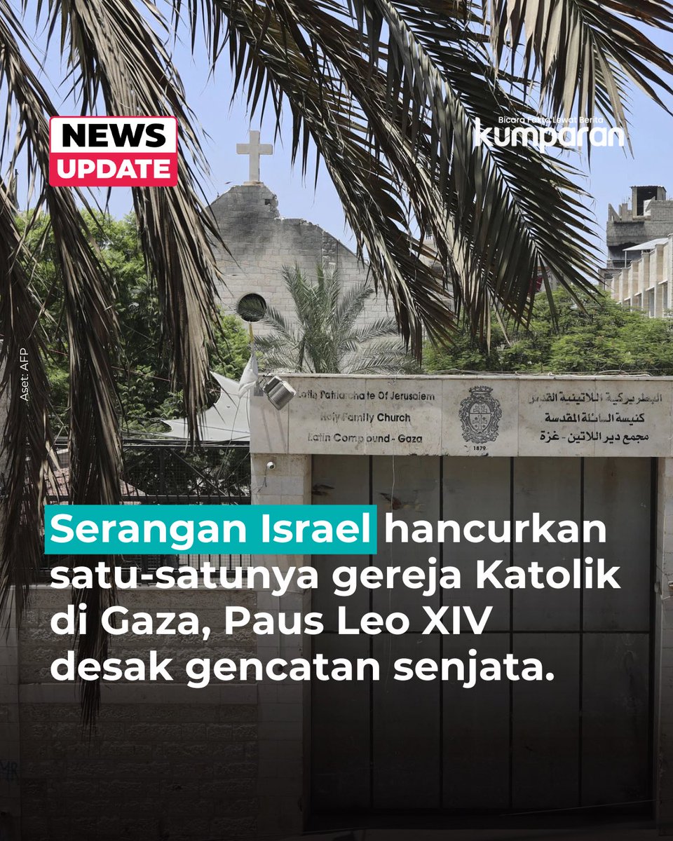 Paus Leo XIV menyampaikan duka mendalam atas serangan Israel yang menargetkan Gereja Keluarga Kudus, satu-satunya gereja Katolik di Gaza, dan menewaskan dua orang. 

Melalui telegram yang dikirim Sekretaris Negara Vatikan, Paus juga menyerukan gencatan senjata segera serta