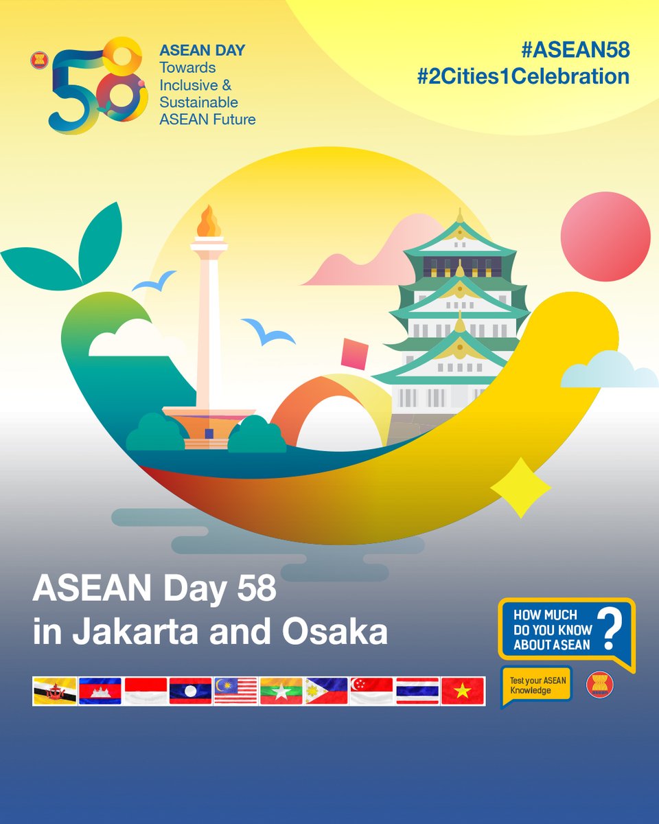 ASEAN (@asean) on Twitter photo For the first time in our history, the 58th ASEAN Day celebrations, led by the ASEAN Secretariat, will be celebrated in two cities: Jakarta, the headquarters of ASEAN, and Osaka, where the ASEAN Pavilion is proudly featured at World Expo 2025. 
This twin celebration is more than For the first time in our history, the 58th ASEAN Day celebrations, led by the ASEAN Secretariat, will be celebrated in two cities: Jakarta, the headquarters of ASEAN, and Osaka, where the ASEAN Pavilion is proudly featured at World Expo 2025. 
This twin celebration is more than