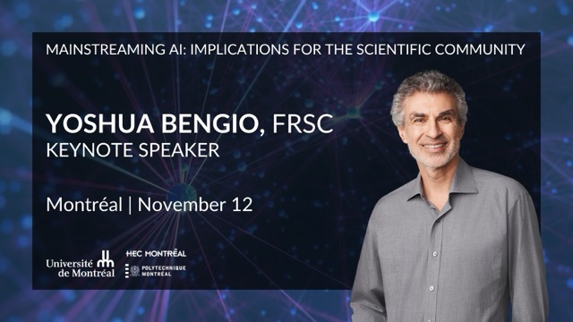 src_rsc's tweet image. We’re excited to announce @Yoshua_Bengio (FRSC) as the keynote speaker for the Mainstreaming AI Symposium (presented by @UMontreal, @HEC_Montreal and @polymtl). 🔗 Register here: bit.ly/3Zh8ZBd ✨
