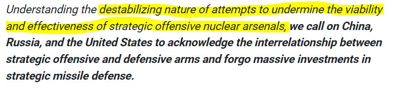 I will never understand the theological opposition to missile defense among nuclear disarmament proponents.

They now *quite literally* say relying on fear (induced by offensive forces) is a "reckless gamble" but dont you dare try to reduce the effectiveness of offensive forces!
