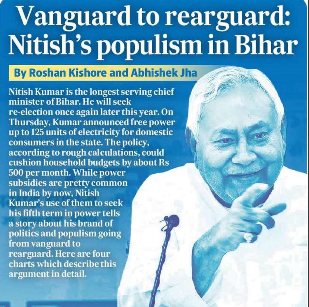 Roshan Kishore (@roshanjnu) on Twitter photo Nitish Kumar is following the beaten track of free power to get a 5th term in Bihar. This is symptomatic of how Bihar’s longest serving chief minister has gone from vanguard to rearguard in his governance & populism. We explain here ( cc <a href="/naalmot/">Abhishek Jha</a> ) 1/3 Nitish Kumar is following the beaten track of free power to get a 5th term in Bihar. This is symptomatic of how Bihar’s longest serving chief minister has gone from vanguard to rearguard in his governance & populism. We explain here ( cc <a href="/naalmot/">Abhishek Jha</a> ) 1/3