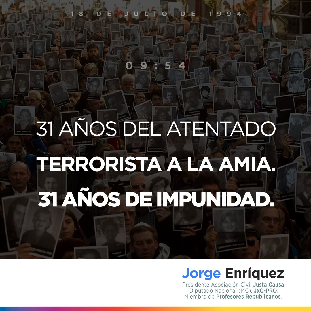 enriquezjorge's tweet image. #AMIA 🇦🇷🇮🇱 
31 AÑOS DE IMPUNIDAD.