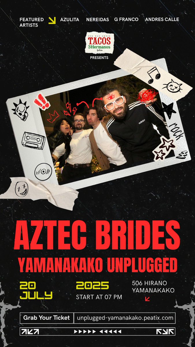 aztec_brides's tweet photo. 今週の日曜日!トレスエルマノスの「Yamanakako unplugged」ライブあるよ!みんな、遊びに来て!!美味しいタコス食べたい!
#AZB #AztecBrides #山中湖 #トレスエルマノス #ライブ https://t.co/NQ55kgK2Yp
