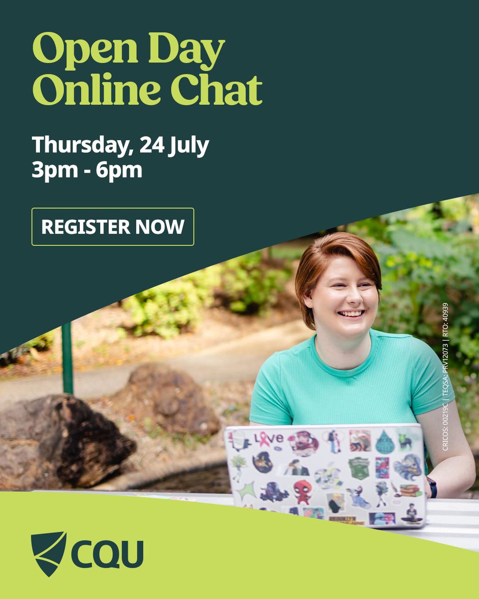 CQU's tweet image. Planning your next study move?
Chat with CQU staff during our Online Chat Session via Facebook — ask about courses, pathways & support.
Register for an SMS reminder: ow.ly/6T1E50WrBvN