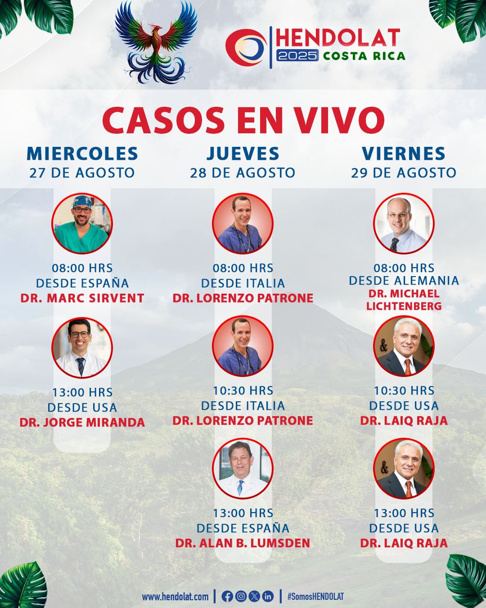 #HENDOLAT2025 te trae lo mejor de la práctica vascular en tiempo real, con procedimientos transmitidos directamente desde salas especializadas y guiados por expertos internacionales.
Revisa la agenda completa  hendolat.com

#somoshendolat
#hendolatcostarica
#puravida
