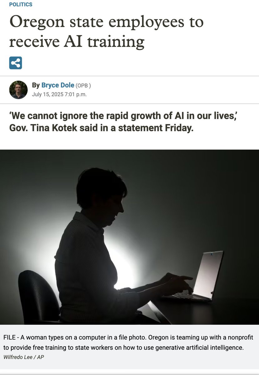 ellim992's tweet image. I worked in the classroom when PTAs were sold nearly-free bulk Keurigs and every teacher got one like a cheap water bottle. 10 years of service? Have a Keurig. Back from leave? Keurig. First year? Keurig.
It created a market for pods.
"Free AI training for government workers."