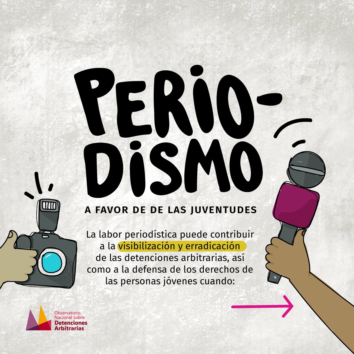 onda_mx's tweet photo. En el Observatorio Nacional sobre Detenciones Arbitrarias #ONDA creemos que el periodismo 📷 🎤📝 con perspectiva de juventudes y #DDHH es una poderosa arma contra la desinformación que existe en torno a la práctica de las #DetencionesArbitrarias e ilegales en México. https://t.co/JGxTHQlRZZ