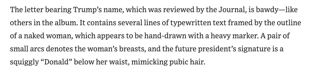 kyledcheney's tweet image. Donald Trump appears to have written a "bawdy" letter to Jeffrey Epstein in 2003 depitcting a naked woman, per the Wall Street Journal. Trump denies writing the letter. wsj.com/politics/trump…