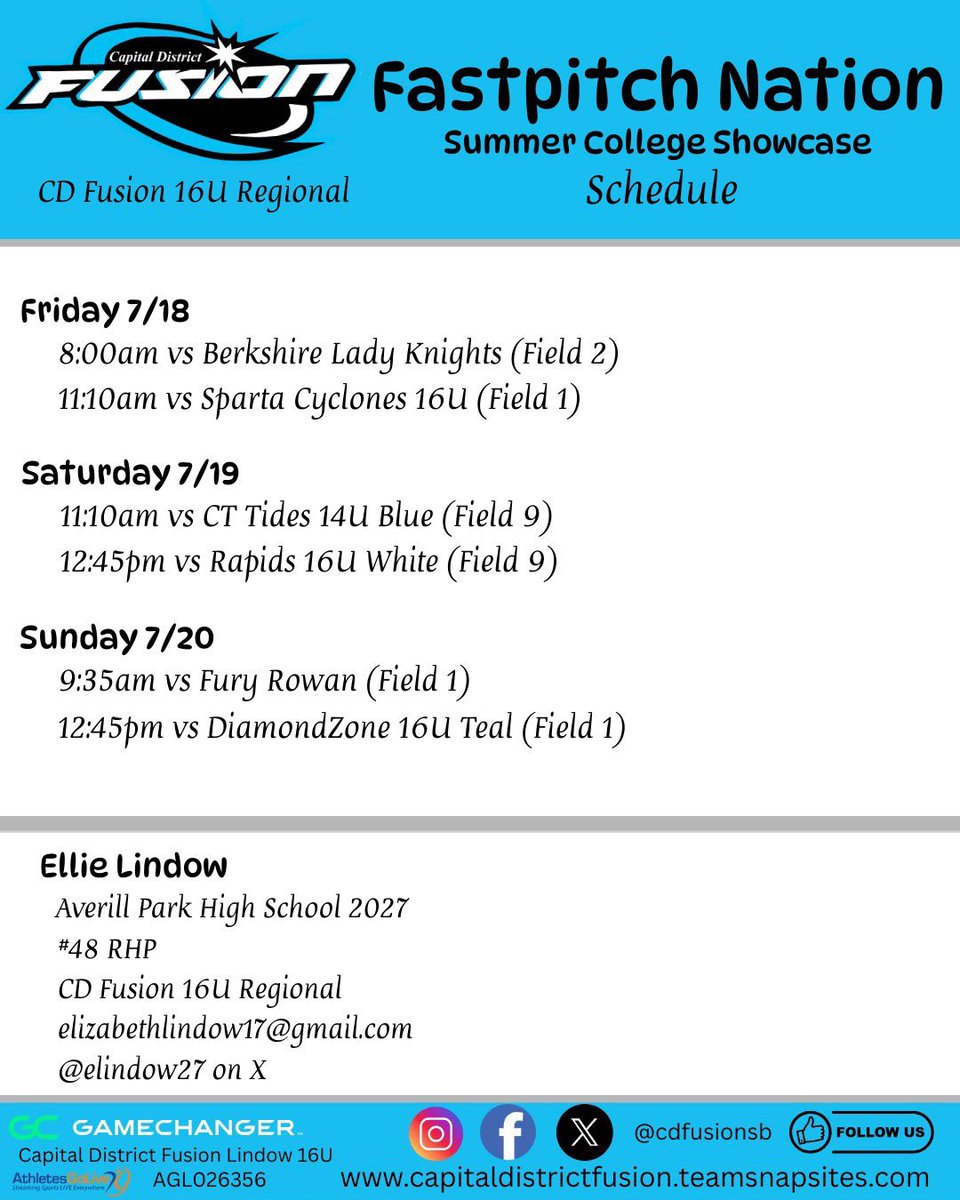 Ellie Lindow 2027 (@elindow27) on Twitter photo I'm excited to play with my team at Fastpitch Nation this weekend! <a href="/CDFusionSB/">Capital District Fusion Softball</a> I'm excited to play with my team at Fastpitch Nation this weekend! <a href="/CDFusionSB/">Capital District Fusion Softball</a>