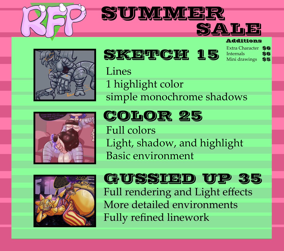 ReflectPoolVRE's tweet image. Every drawing price assumed 1/2 characters. Never opened up commissions before , pretty excited.
 
PM me if you&apos;re interested. Once we all say hello we can move to discord.