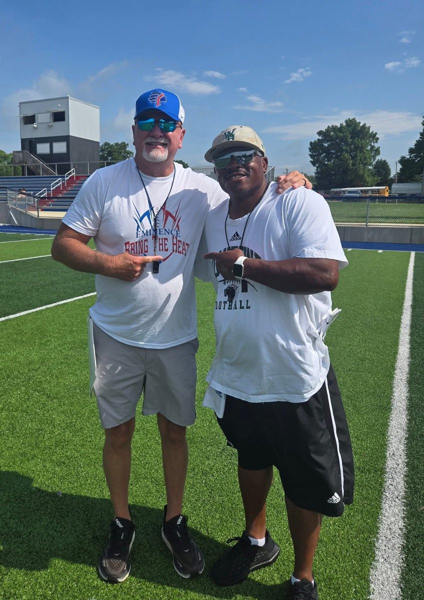Man it doesn’t get any better than this. My first year as a Head Coach and we practiced against my high school head coach and my mentor Paul “The General” Rains D-Coordinator Assistant Head Coach at Eminence High.  It’s a great day to be a Wolverine!