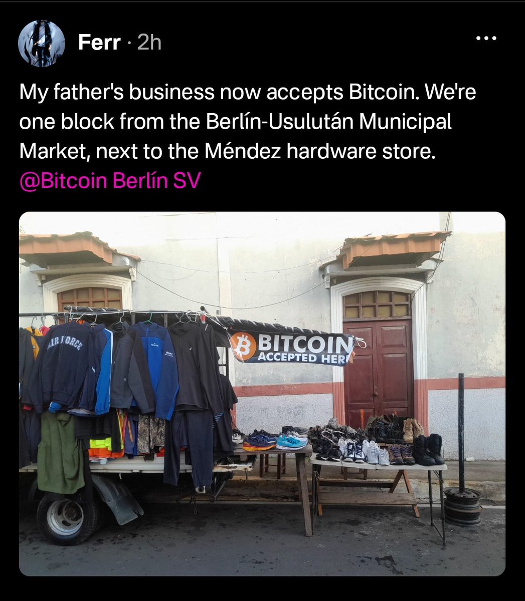 Bitcoin Berlín SV 🇸🇻 (@bitcoinberlinsv) on Twitter photo One of our young students, onboarded his dad! How cool is that.
If this is not adoption, tell me what is it...
Ps: the sign was a gift from our friend <a href="/pursuingfreedo1/">Pursuingfreedom/persiguiendo la libertad</a>
Follow this young Salvadoran on nostr
npub13vfy9lmkyx9tg0q48plwjh996ea6r7rdveu7eshrtcc27wv3wasq2l29cs One of our young students, onboarded his dad! How cool is that.
If this is not adoption, tell me what is it...
Ps: the sign was a gift from our friend <a href="/pursuingfreedo1/">Pursuingfreedom/persiguiendo la libertad</a>
Follow this young Salvadoran on nostr
npub13vfy9lmkyx9tg0q48plwjh996ea6r7rdveu7eshrtcc27wv3wasq2l29cs