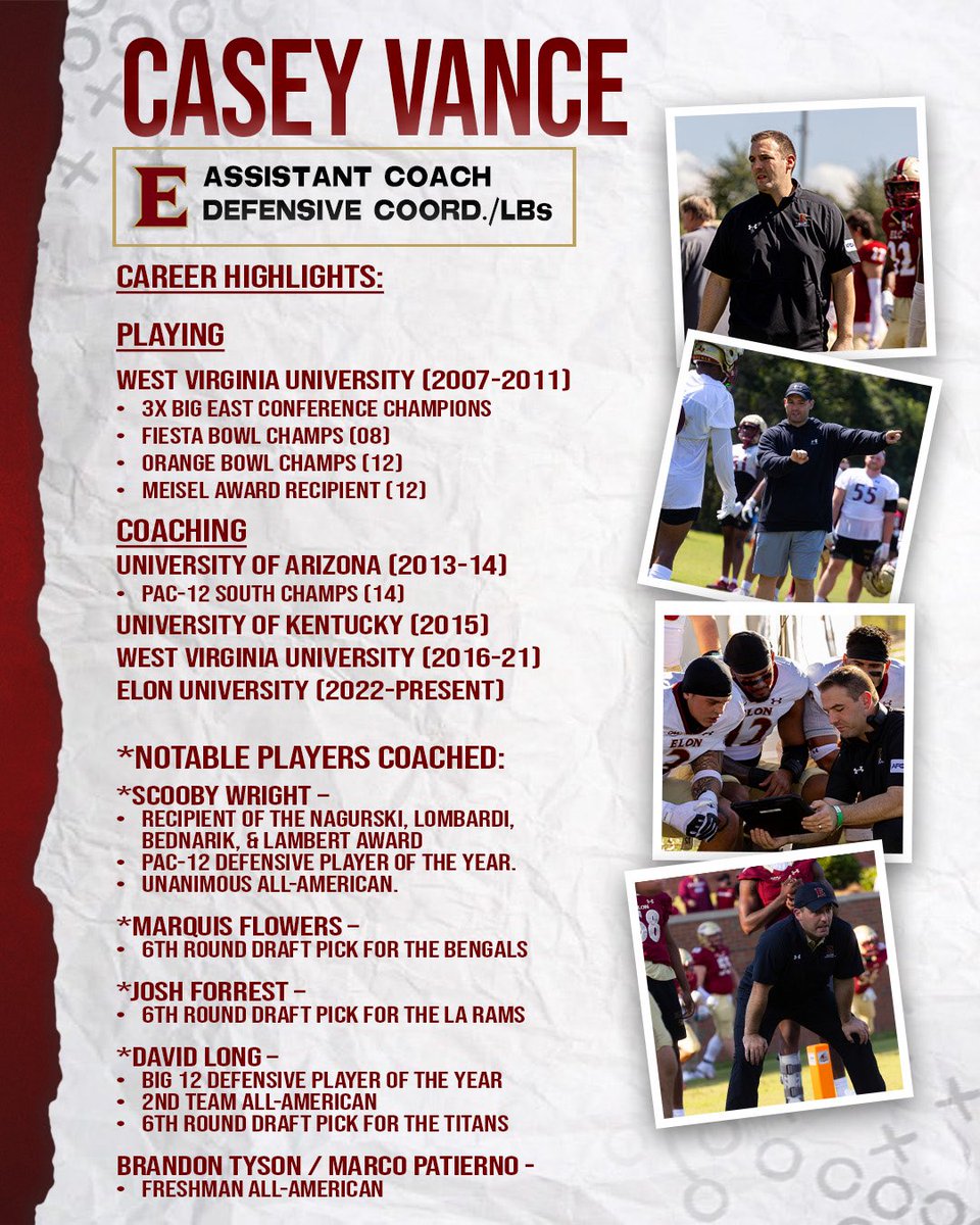 ElonFootball's tweet image. Next in our Coaches Spotlight series: Meet the mastermind behind our defense and mentor to All-Americans LBs. @CVance43
#CoachesSpotlight |#Developers | #AED